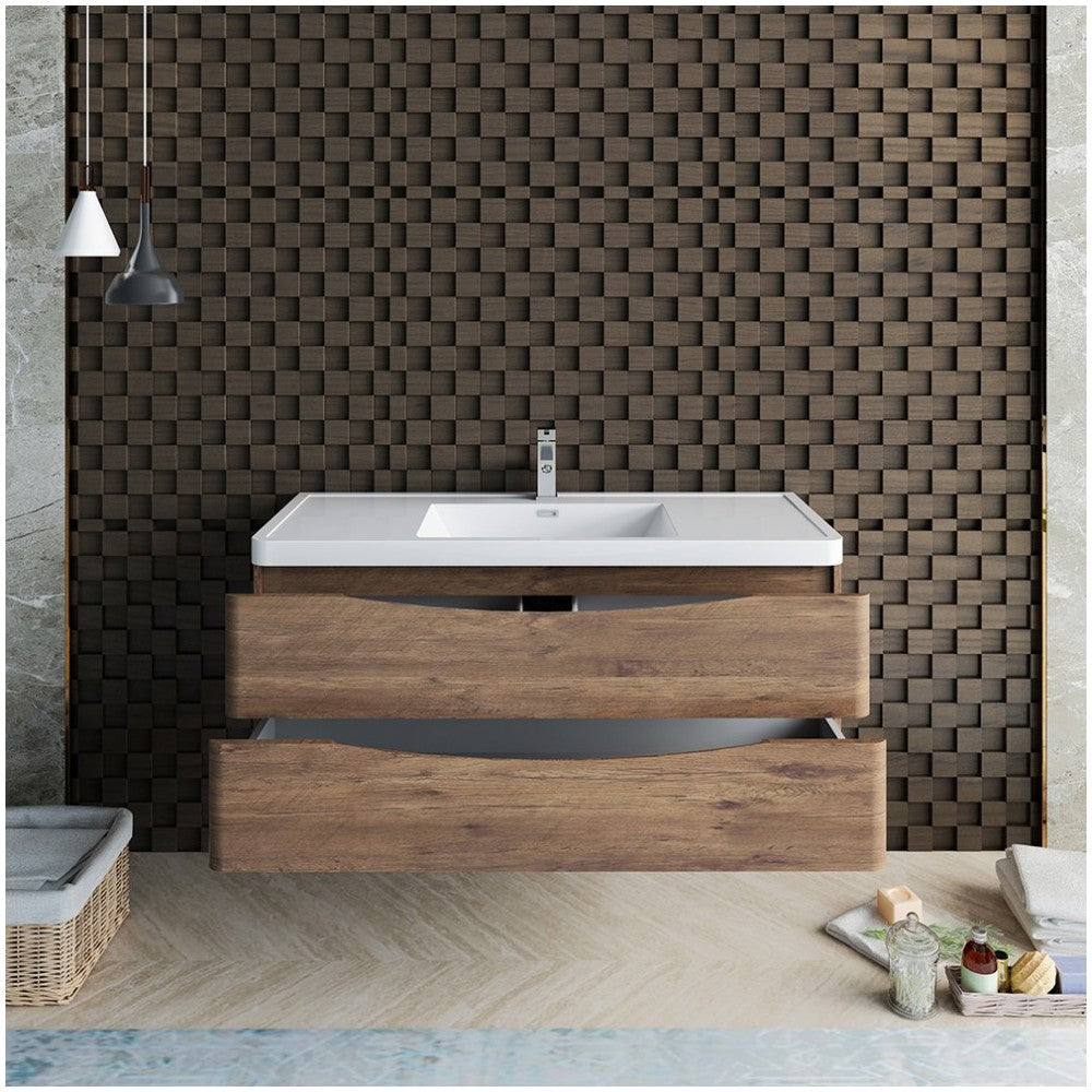 Fresca Tuscany 48" Rosewood Wall Hung Modern Bathroom Cabinet w/ Integrated Sink