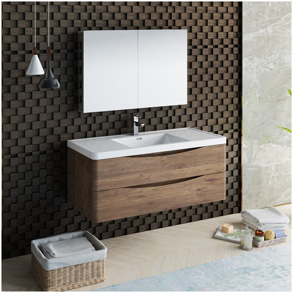 Fresca Tuscany 48" Rosewood Wall Hung Modern Bathroom Vanity w/ Medicine Cabinet