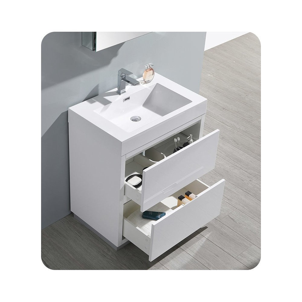 Fresca Valencia 30" Glossy White Free Standing Modern Bathroom Vanity