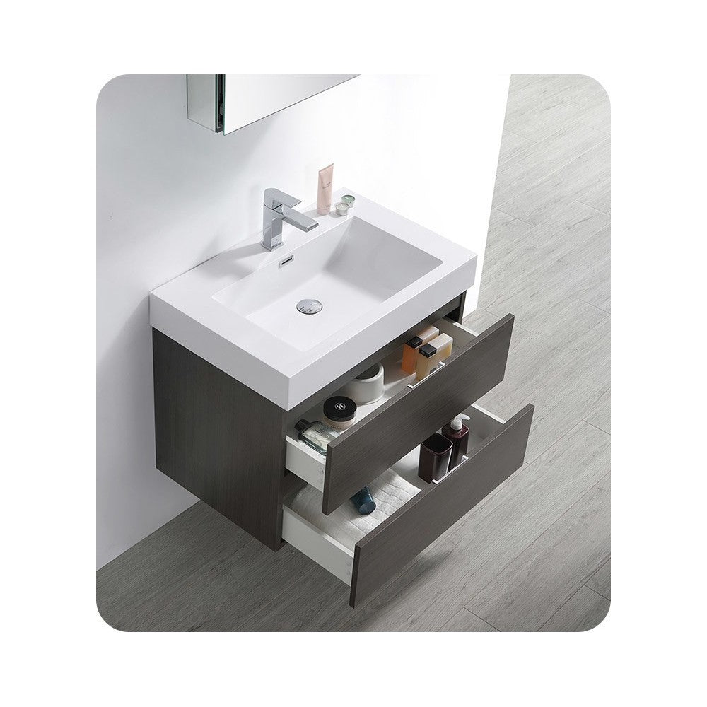 Fresca Valencia 30" Gray Oak Wall Hung Modern Bathroom Vanity