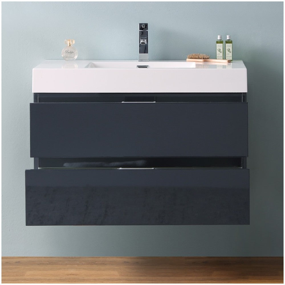 Fresca Valencia 36" Dark Slate Gray Wall Hung Modern Bathroom Vanity