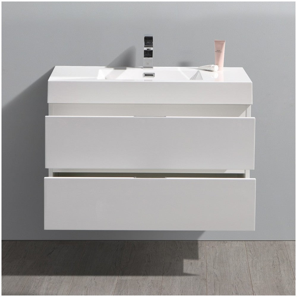 Fresca Valencia 36" Glossy White Wall Hung Modern Bathroom Vanity