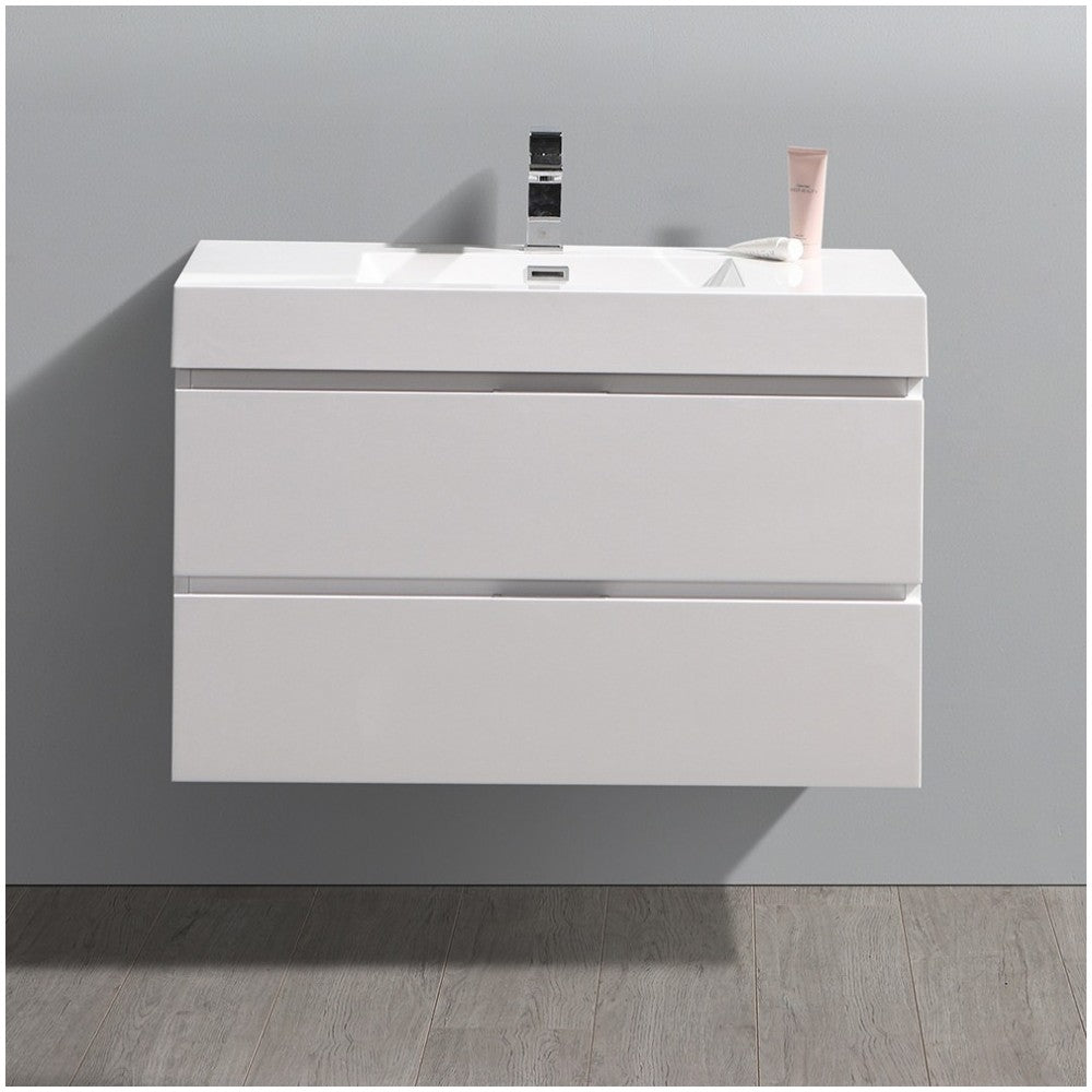 Fresca Valencia 36" Glossy White Wall Hung Modern Bathroom Vanity