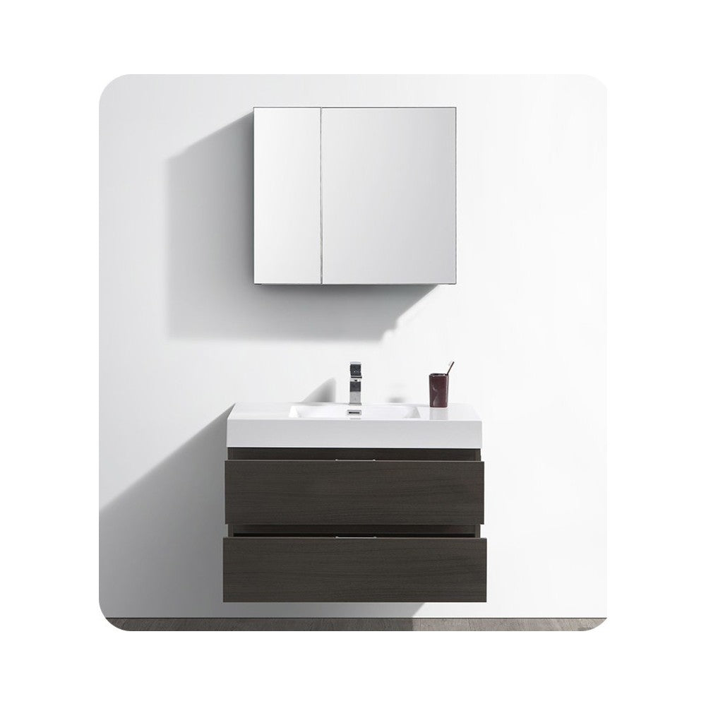 Fresca Valencia 36" Gray Oak Wall Hung Modern Bathroom Vanity