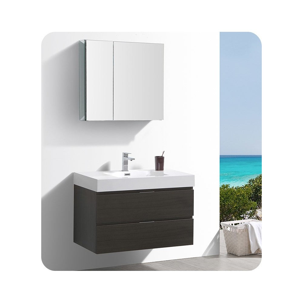 Fresca Valencia 36" Gray Oak Wall Hung Modern Bathroom Vanity