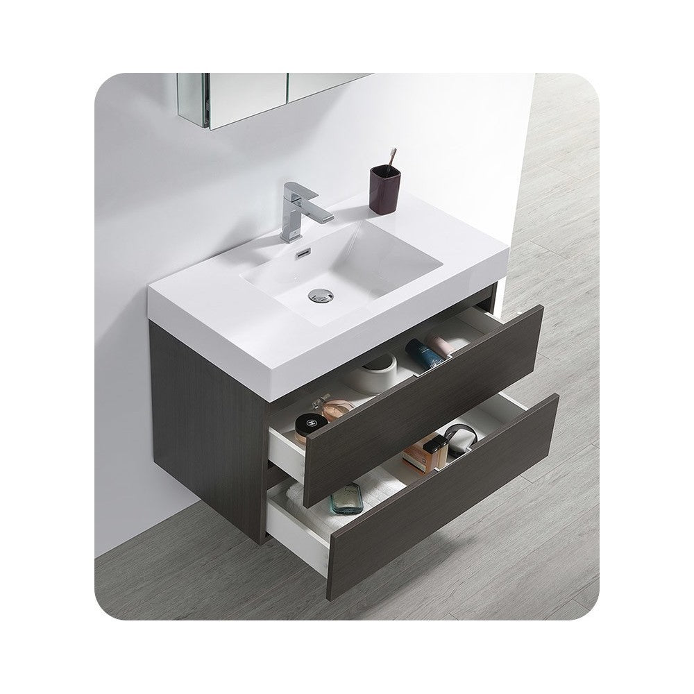 Fresca Valencia 36" Gray Oak Wall Hung Modern Bathroom Vanity