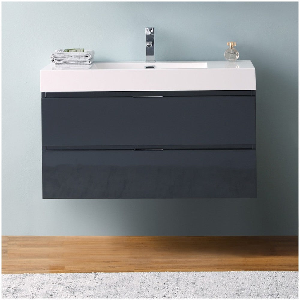 Fresca Valencia 40" Dark Slate Gray Wall Hung Modern Bathroom Vanity