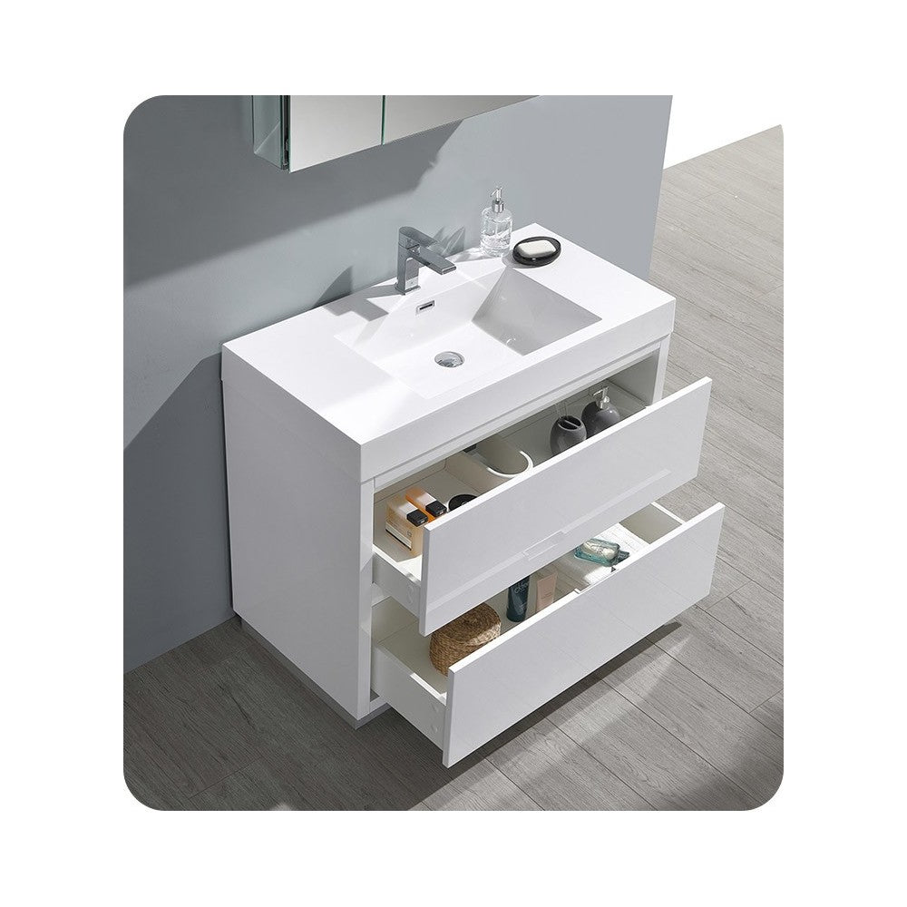 Fresca Valencia 40" Glossy White Free Standing Modern Bathroom Vanity