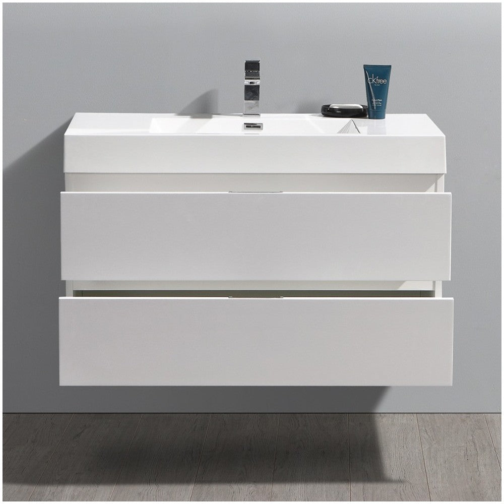 Fresca Valencia 40" Glossy White Wall Hung Modern Bathroom Vanity