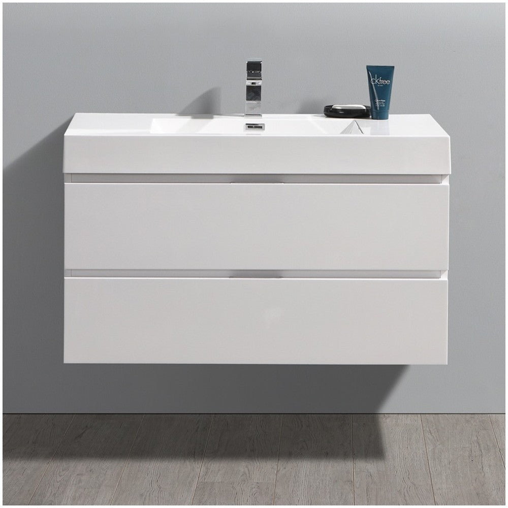 Fresca Valencia 40" Glossy White Wall Hung Modern Bathroom Vanity