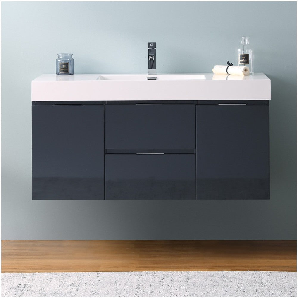 Fresca Valencia 48" Dark Slate Gray Wall Hung Modern Bathroom Vanity