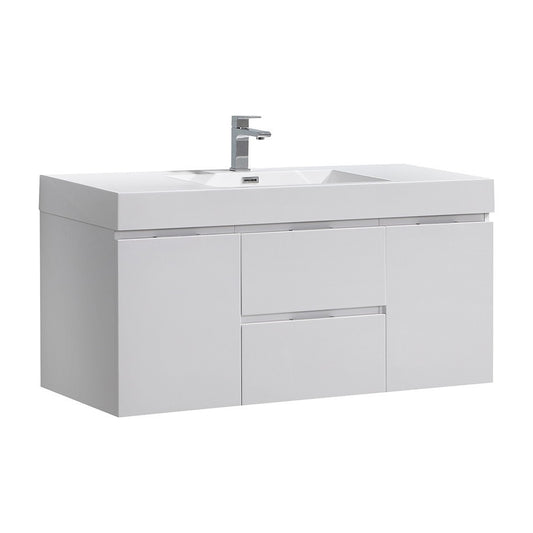 Fresca Valencia 48" Glossy White Wall Hung Modern Bathroom Vanity