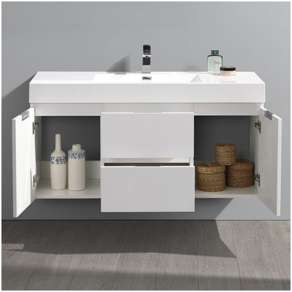 Fresca Valencia 48" Glossy White Wall Hung Modern Bathroom Vanity