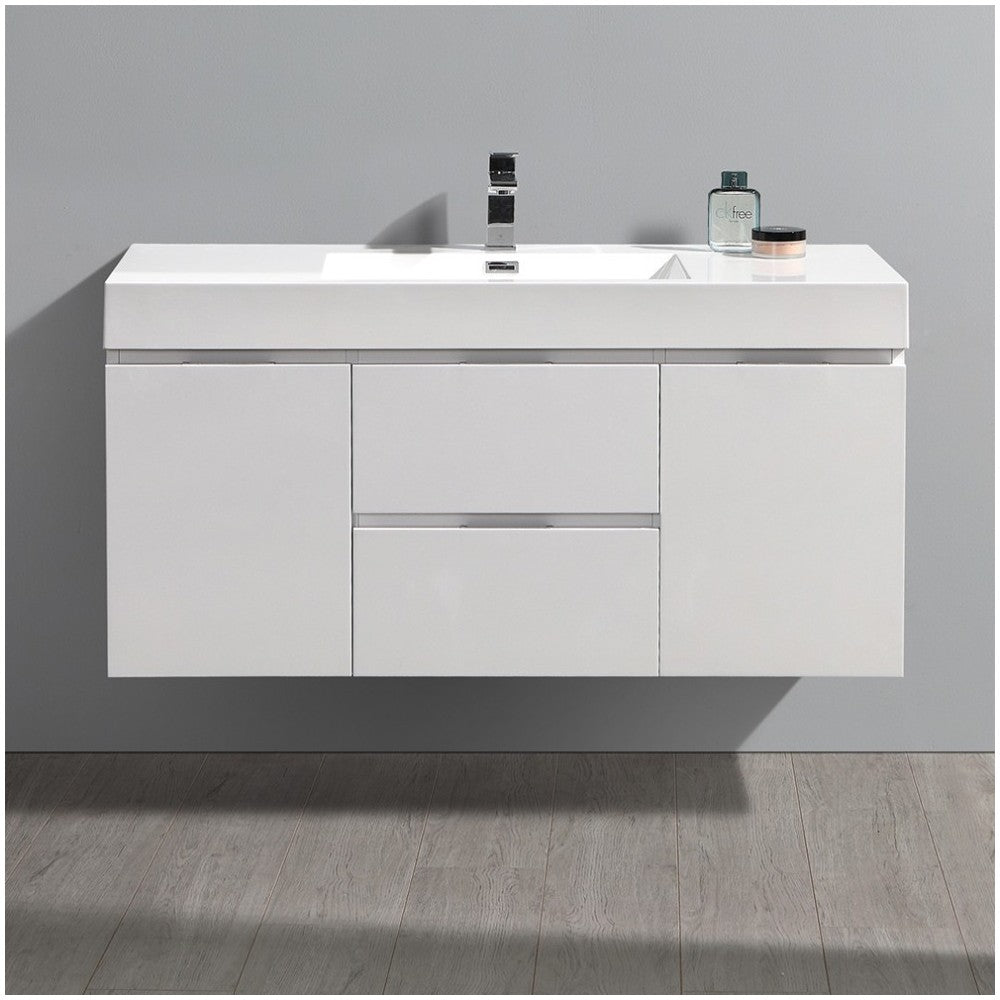 Fresca Valencia 48" Glossy White Wall Hung Modern Bathroom Vanity