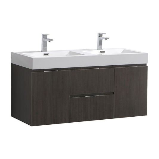 Fresca Valencia 48" Gray Oak Wall Hung Double Sink Modern Bathroom Vanity