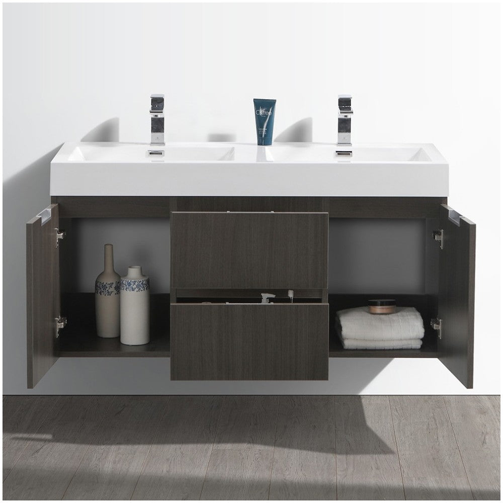 Fresca Valencia 48" Gray Oak Wall Hung Double Sink Modern Bathroom Vanity