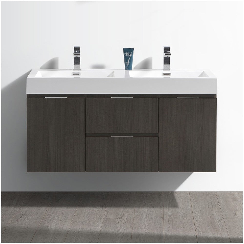 Fresca Valencia 48" Gray Oak Wall Hung Double Sink Modern Bathroom Vanity