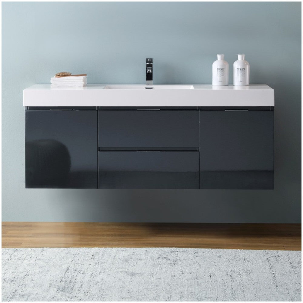 Fresca Valencia 60" Dark Slate Gray Wall Hung Modern Bathroom Vanity