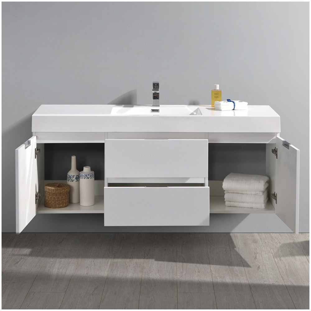 Fresca Valencia 60" Glossy White Wall Hung Modern Bathroom Vanity