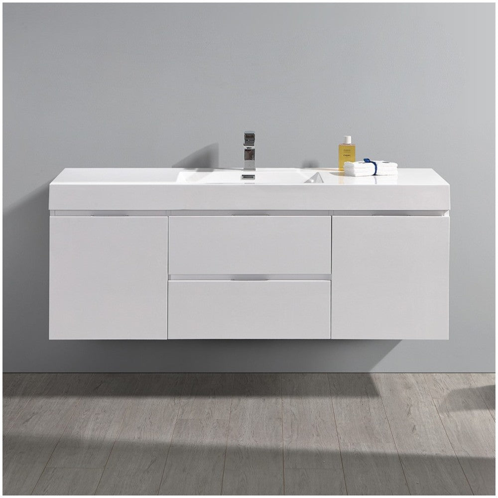 Fresca Valencia 60" Glossy White Wall Hung Modern Bathroom Vanity