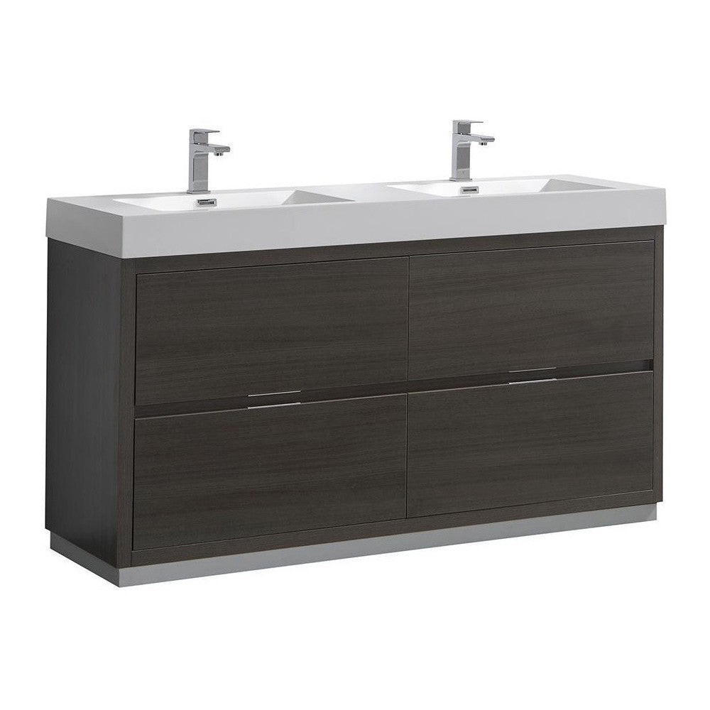 Fresca Valencia 60" Gray Oak Free Standing Double Sink Modern Bathroom Vanity