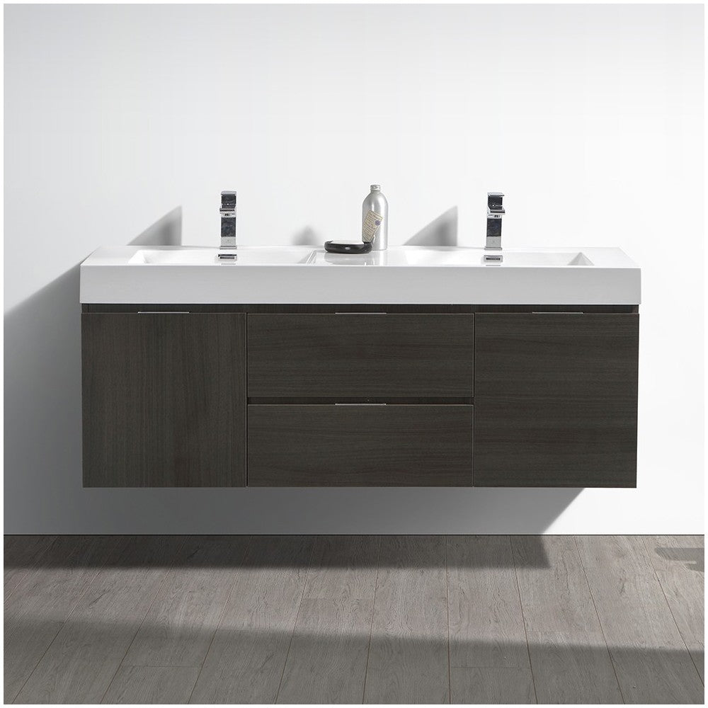 Fresca Valencia 60" Gray Oak Wall Hung Double Sink Modern Bathroom Vanity