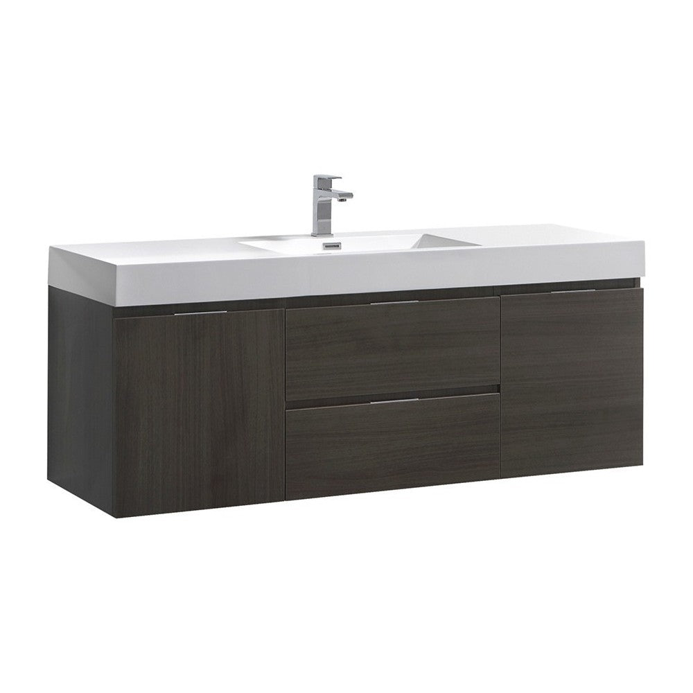 Fresca Valencia 60" Gray Oak Wall Hung Modern Bathroom Vanity