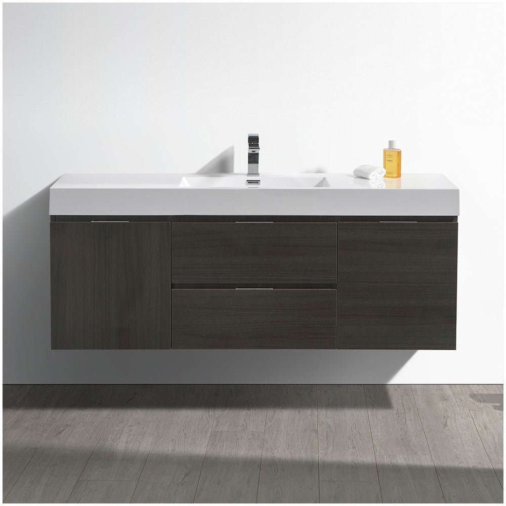 Fresca Valencia 60" Gray Oak Wall Hung Modern Bathroom Vanity