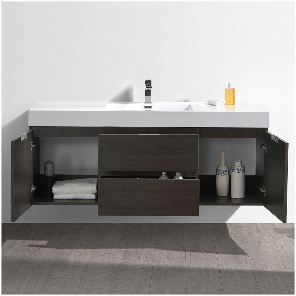 Fresca Valencia 60" Gray Oak Wall Hung Modern Bathroom Vanity