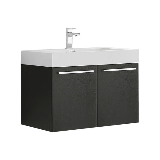 Fresca Vista 30" Black Wall Hung Modern Bathroom Cabinet w/ Integrated Sink
