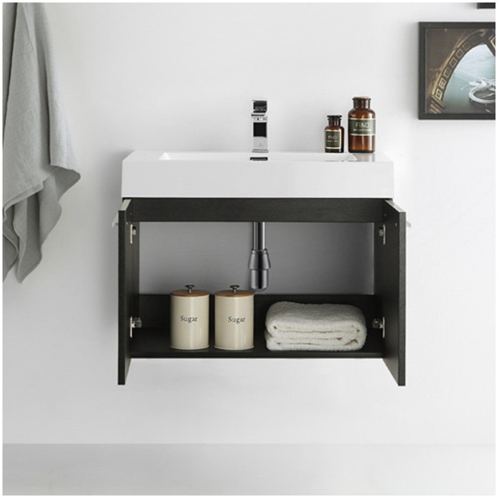 Fresca Vista 30" Black Wall Hung Modern Bathroom Cabinet w/ Integrated Sink