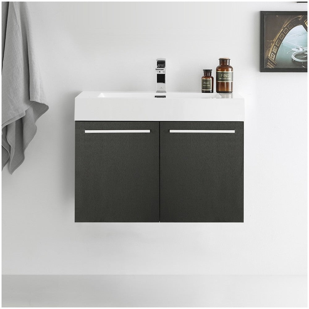 Fresca Vista 30" Black Wall Hung Modern Bathroom Cabinet w/ Integrated Sink