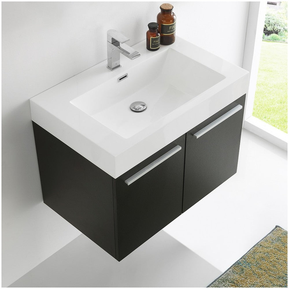 Fresca Vista 30" Black Wall Hung Modern Bathroom Cabinet w/ Integrated Sink