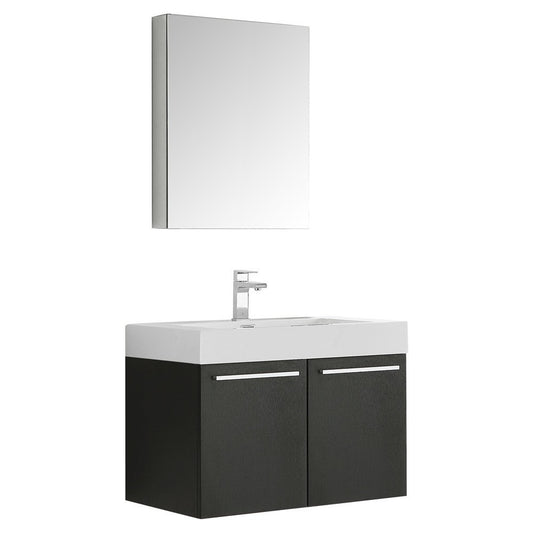 Fresca Vista 30" Black Wall Hung Modern Bathroom Vanity w/ Medicine Cabinet