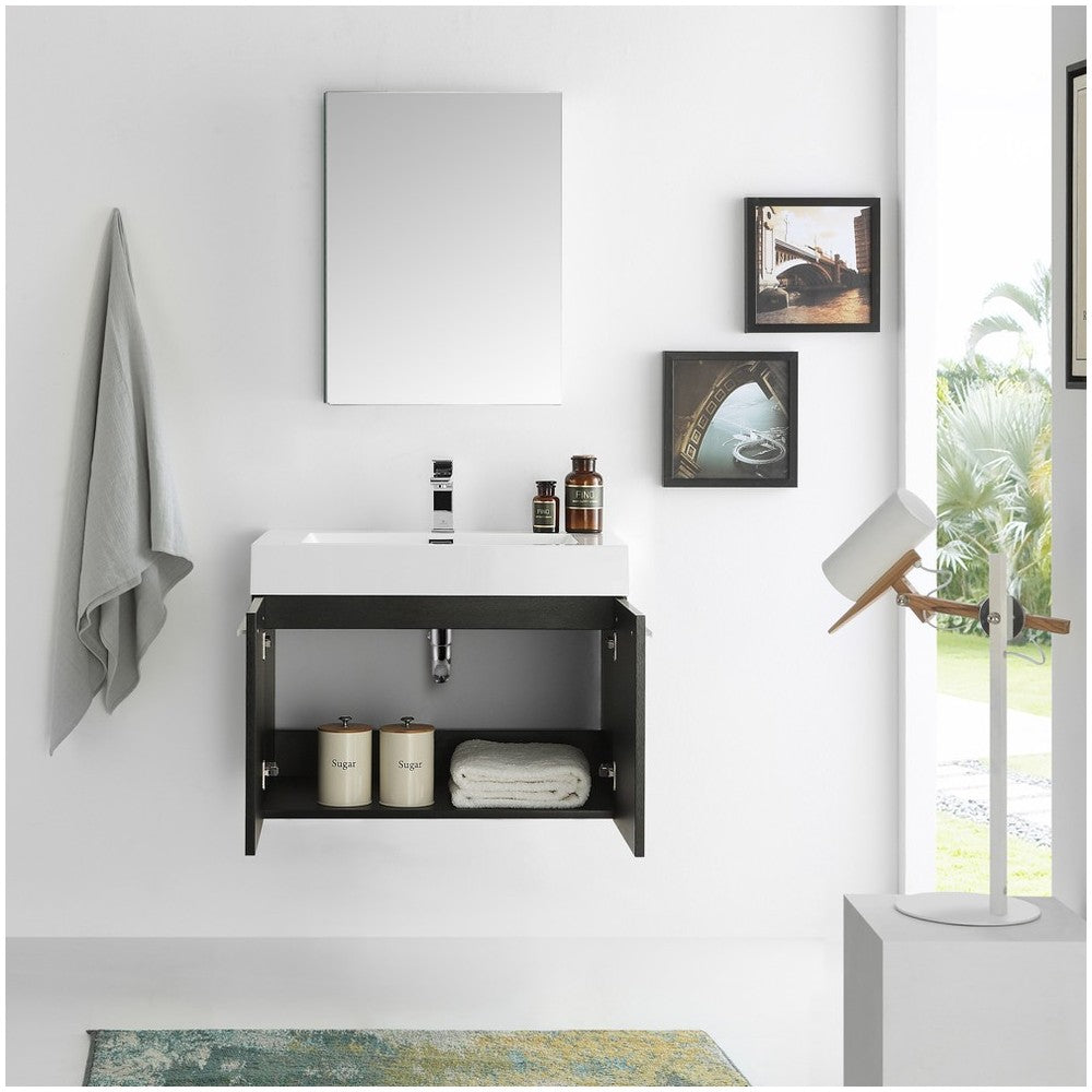 Fresca Vista 30" Black Wall Hung Modern Bathroom Vanity w/ Medicine Cabinet