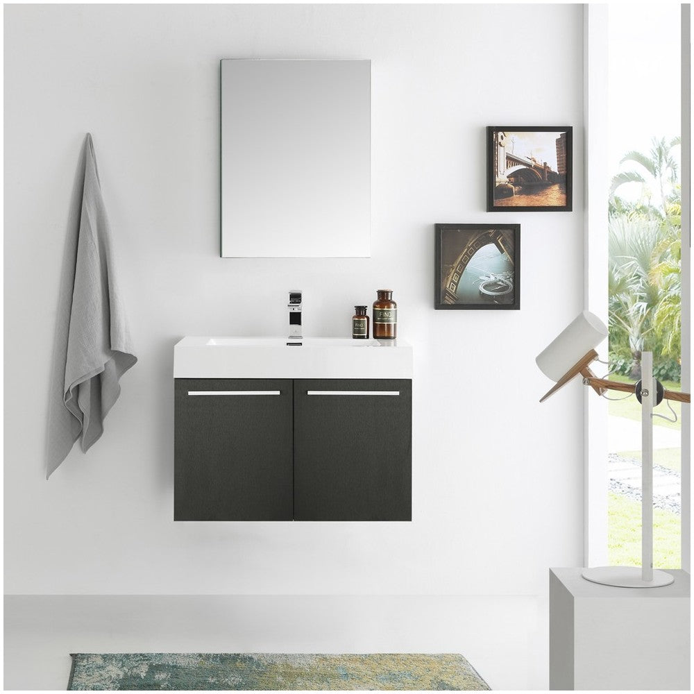 Fresca Vista 30" Black Wall Hung Modern Bathroom Vanity w/ Medicine Cabinet