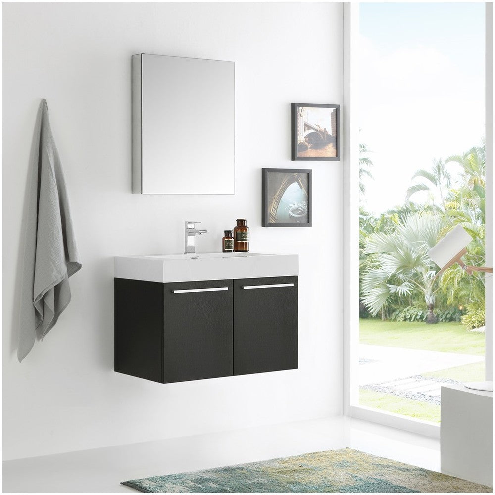 Fresca Vista 30" Black Wall Hung Modern Bathroom Vanity w/ Medicine Cabinet