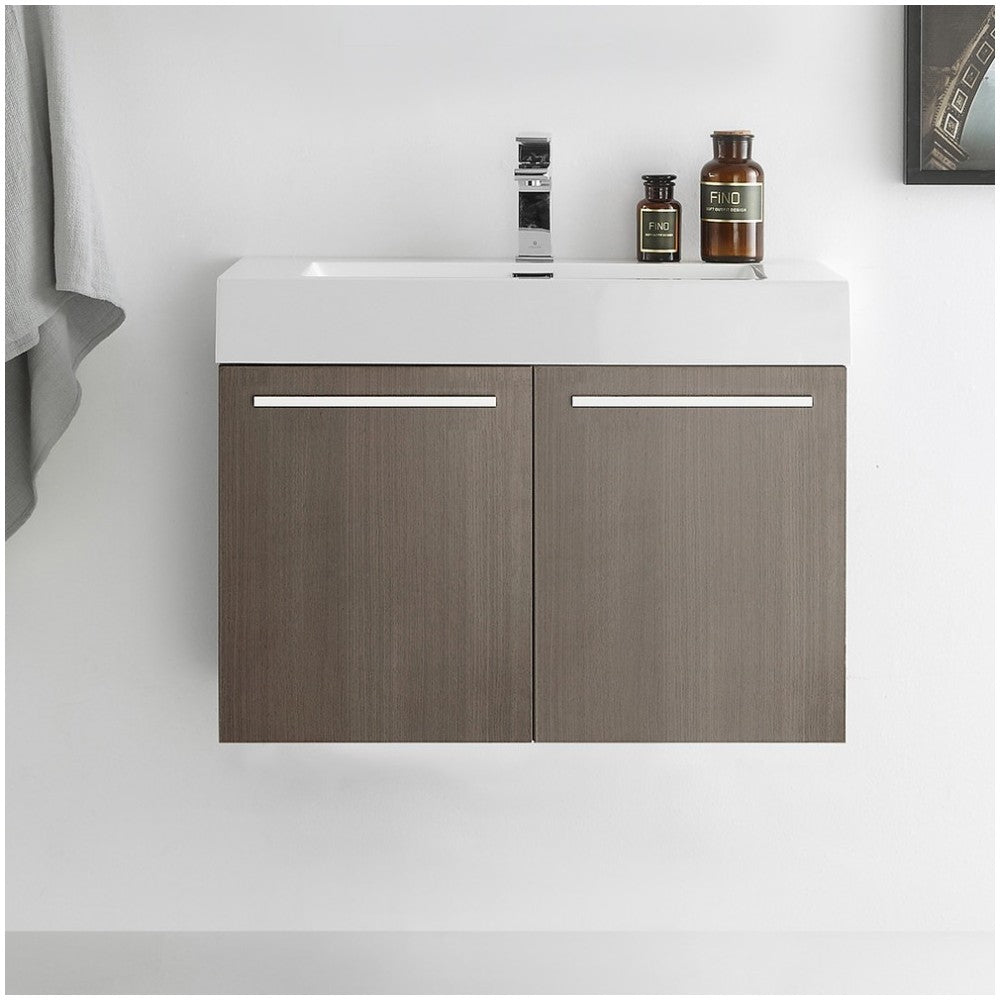 Fresca Vista 30" Gray Oak Wall Hung Modern Bathroom Cabinet w/ Integrated Sink