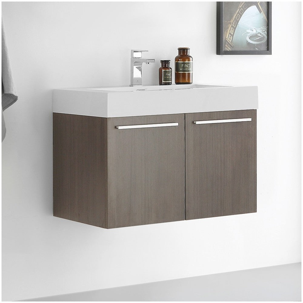 Fresca Vista 30" Gray Oak Wall Hung Modern Bathroom Cabinet w/ Integrated Sink