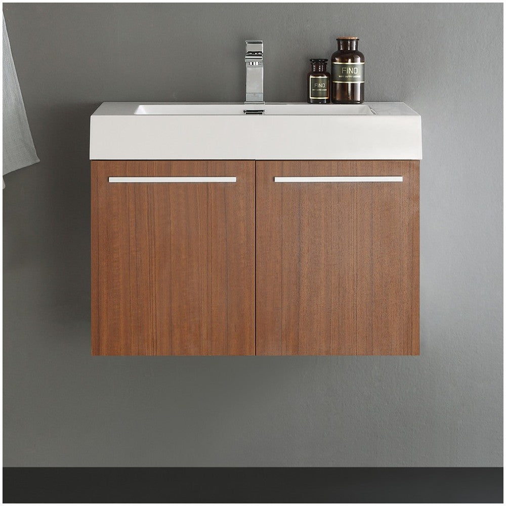 Fresca Vista 30" Teak Wall Hung Modern Bathroom Cabinet w/ Integrated Sink