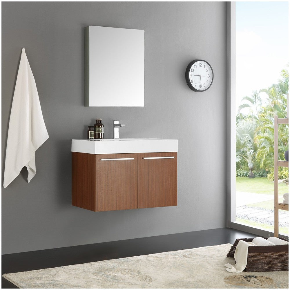 Fresca Vista 30" Teak Wall Hung Modern Bathroom Vanity w/ Medicine Cabinet