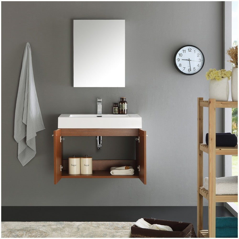 Fresca Vista 30" Teak Wall Hung Modern Bathroom Vanity w/ Medicine Cabinet