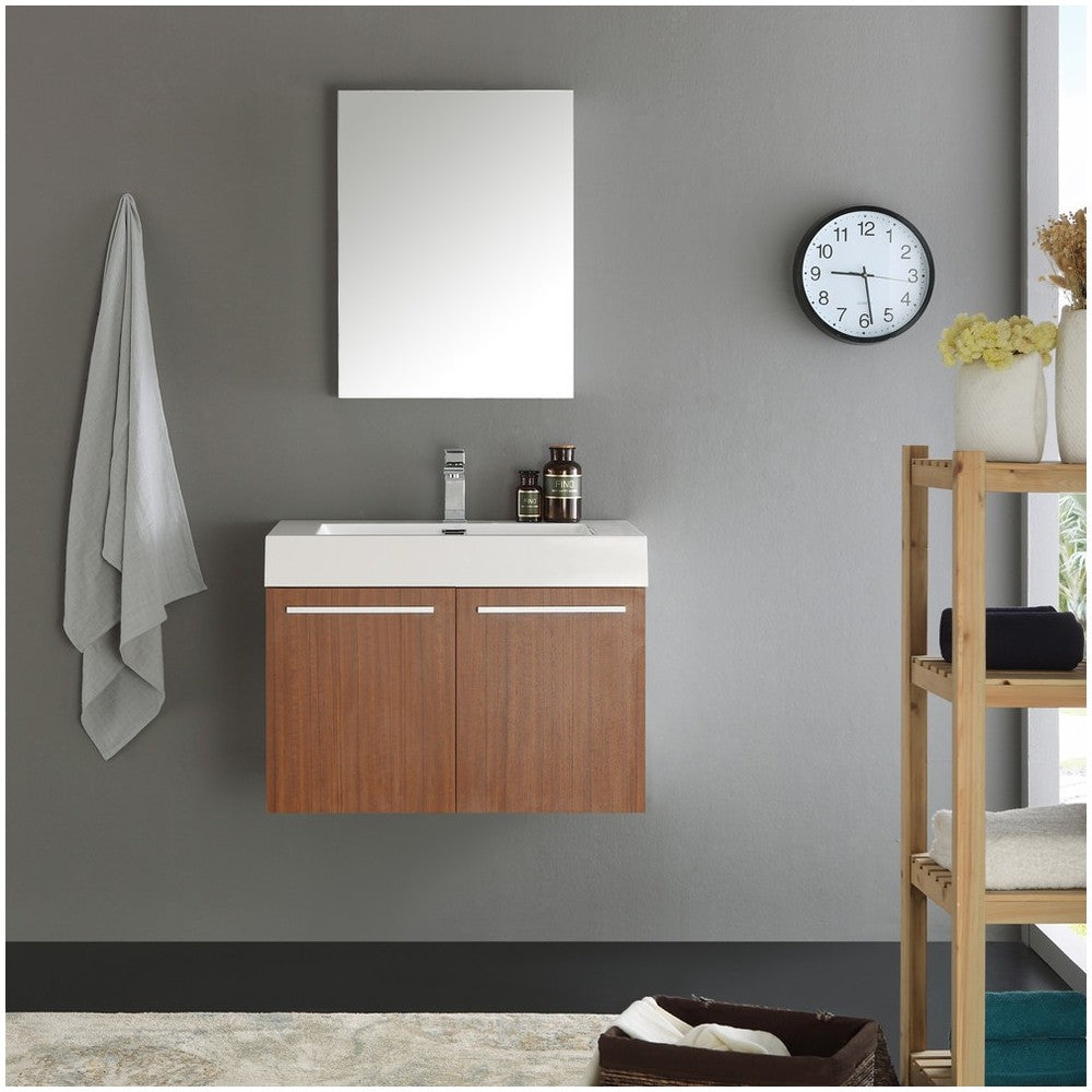 Fresca Vista 30" Teak Wall Hung Modern Bathroom Vanity w/ Medicine Cabinet