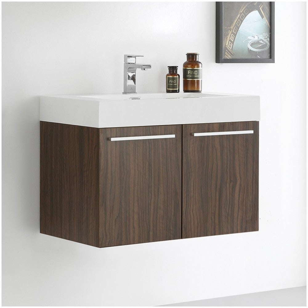 Fresca Vista 30" Walnut Wall Hung Modern Bathroom Cabinet w/ Integrated Sink