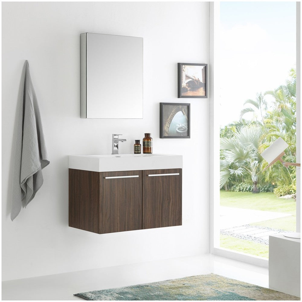 Fresca Vista 30" Walnut Wall Hung Modern Bathroom Vanity w/ Medicine Cabinet