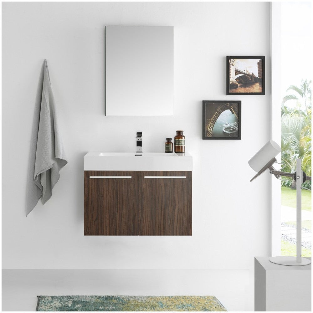 Fresca Vista 30" Walnut Wall Hung Modern Bathroom Vanity w/ Medicine Cabinet