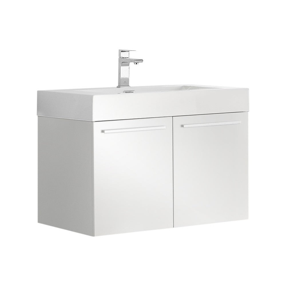 Fresca Vista 30" White Wall Hung Modern Bathroom Cabinet w/ Integrated Sink