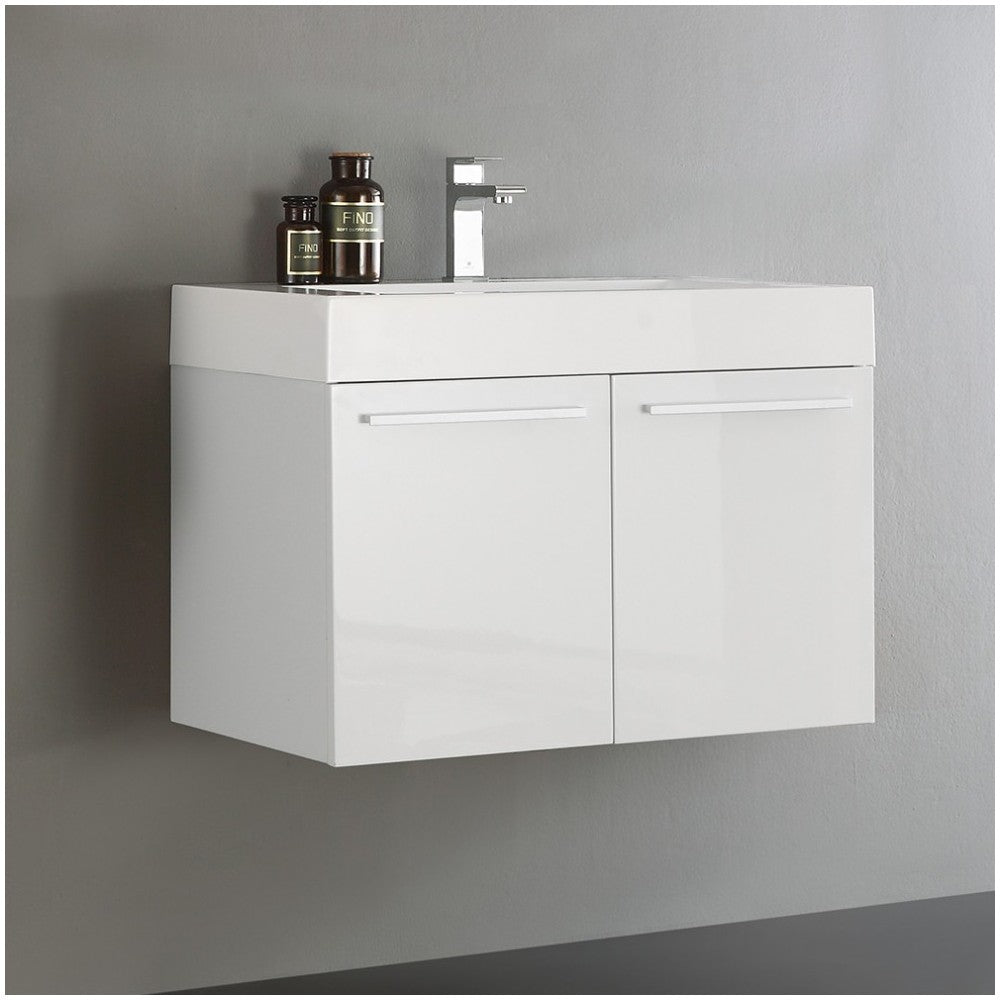 Fresca Vista 30" White Wall Hung Modern Bathroom Cabinet w/ Integrated Sink