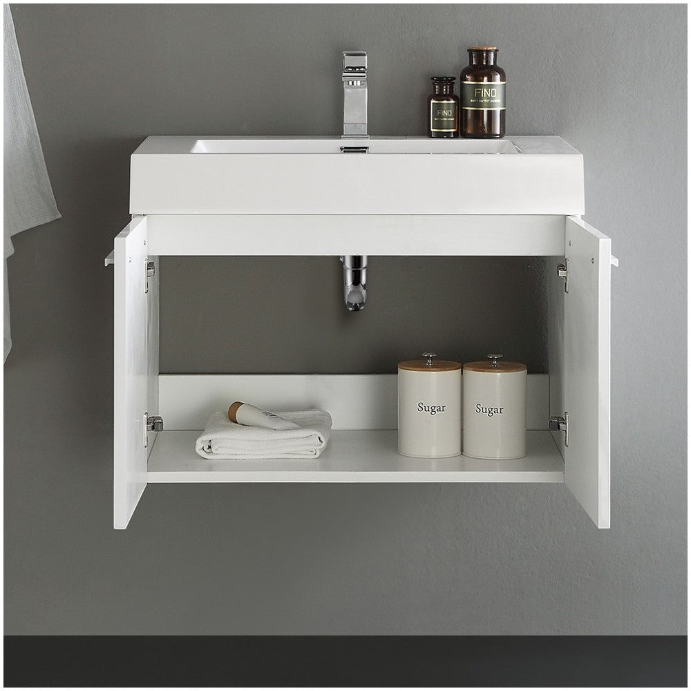 Fresca Vista 30" White Wall Hung Modern Bathroom Cabinet w/ Integrated Sink