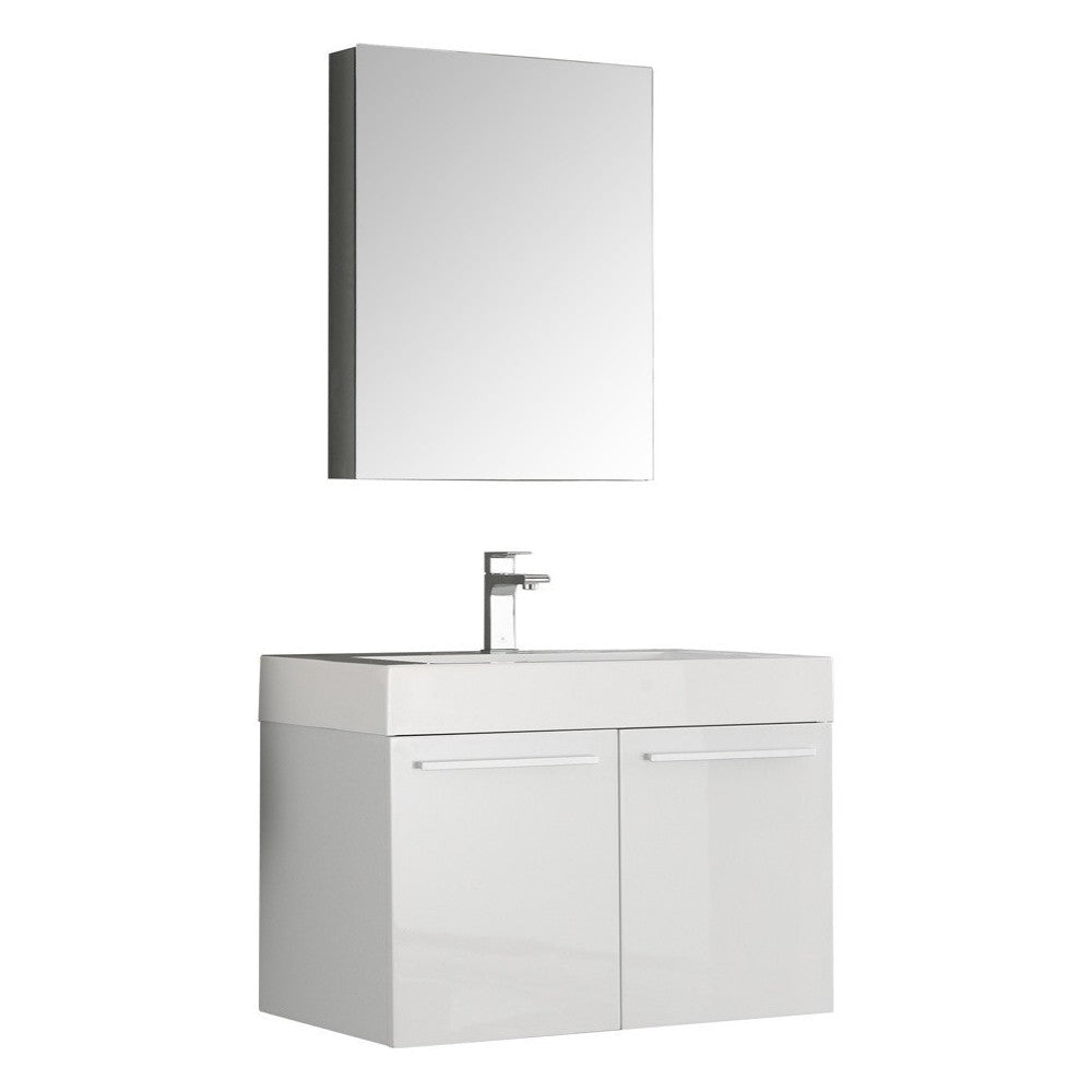 Fresca Vista 30" White Wall Hung Modern Bathroom Vanity w/ Medicine Cabinet